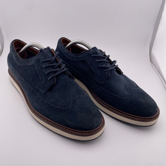 Vince Camuto Edwyn Mens Navy Blue Suede Wingtip Oxford Dress Shoes Size‎ 8M EUC